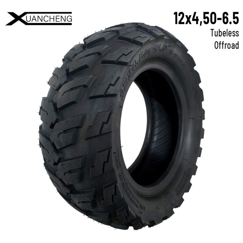 Däck i storleken 12x4,5-6,5, terrängdäck, slanglöst (kräver ingen slang)